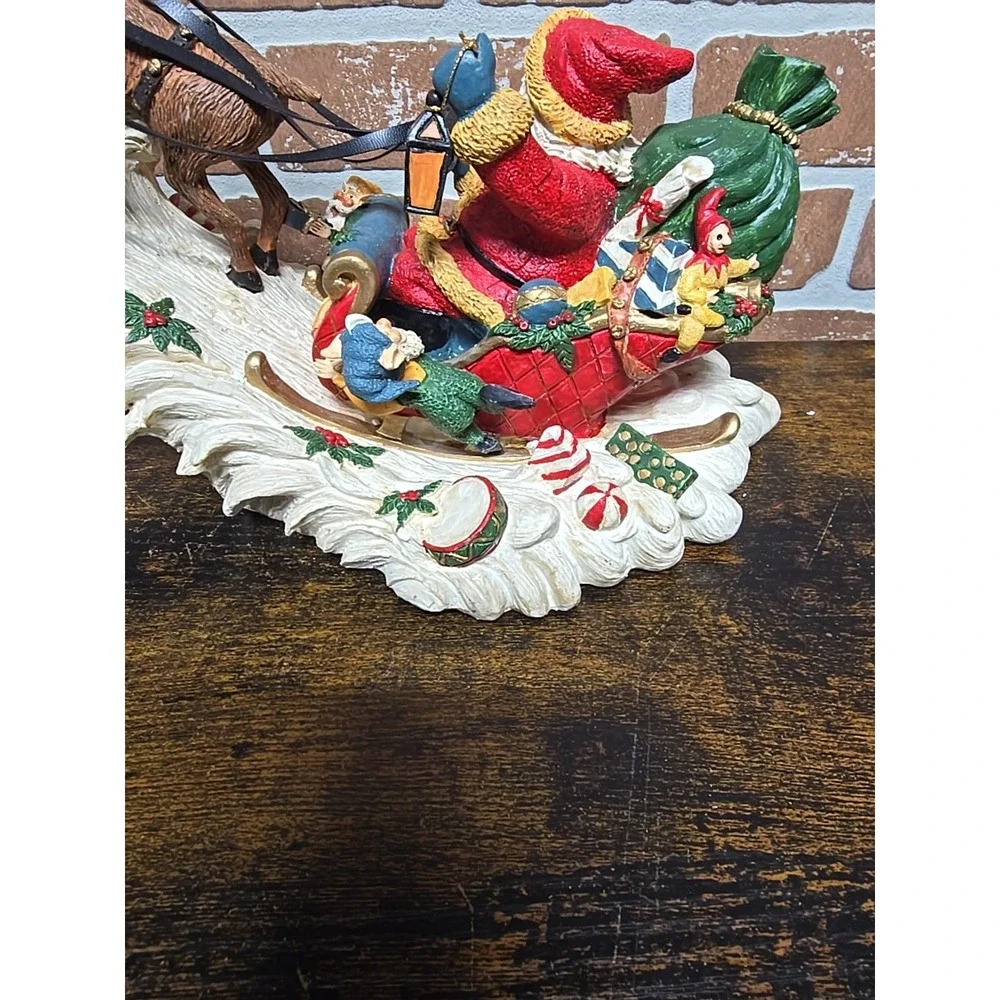 Vtg Santa‎ On His Sleigh Reindeer Holiday Style Figurine 12